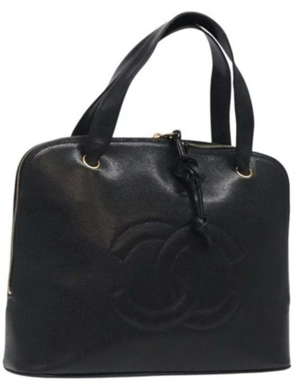 CHANEL COCO Mark Hand Bag Calf Skin Black Gold CC Auth yk17997